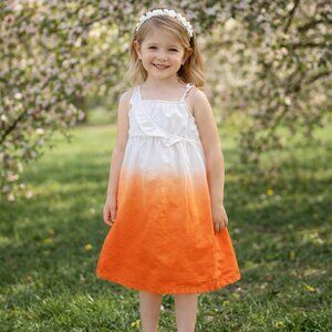CHEROKEE Ombre Orange/White Sleeveless Ruffled Tank Cotton Dress, 5T